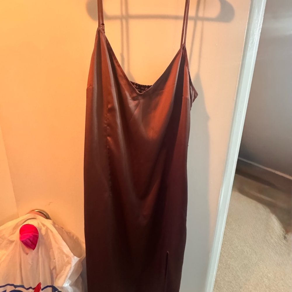 Abercrombie & Fitch Brown Satin Slip Dress (Size XL, Missing Belt)